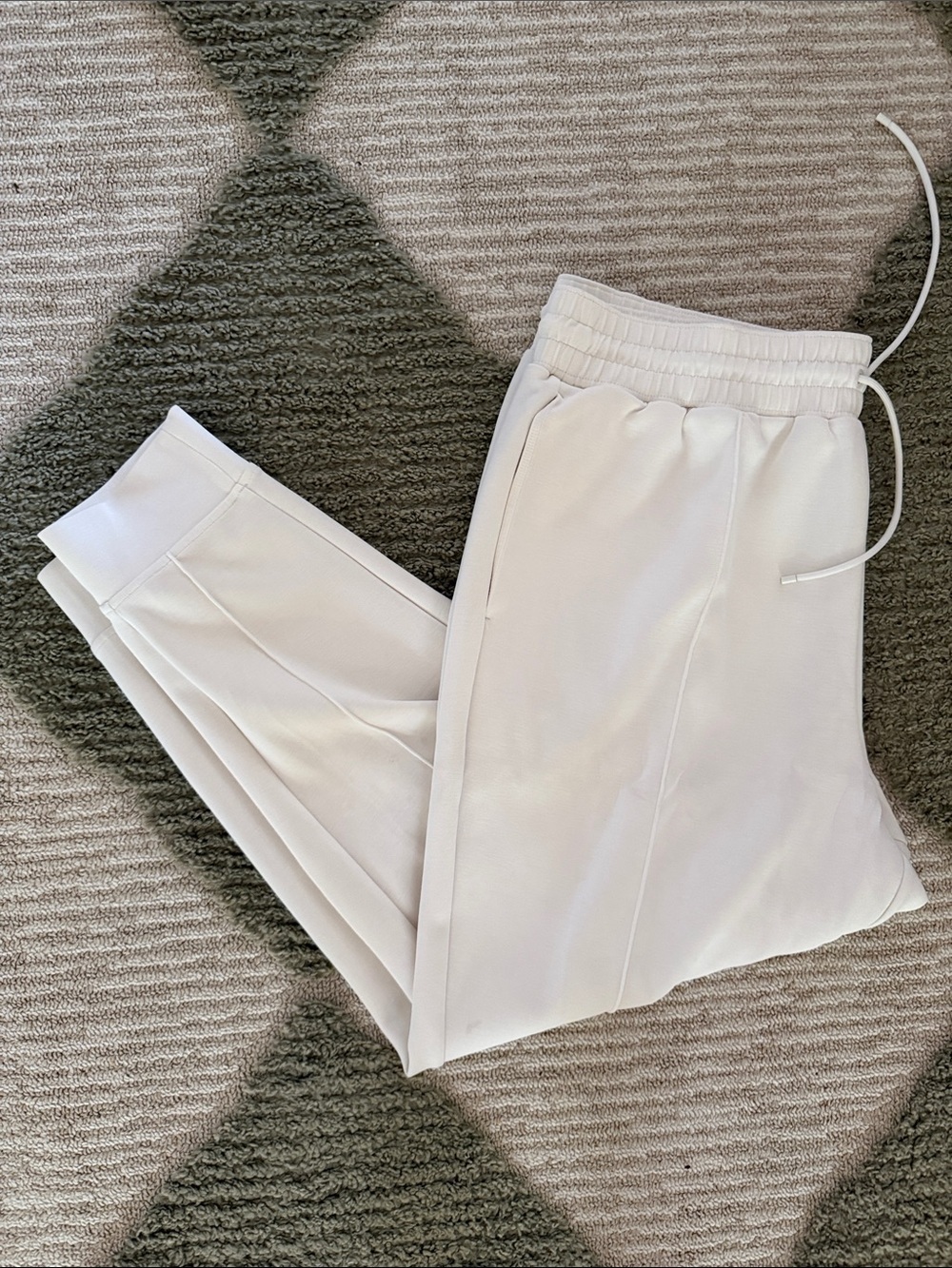 Scuba-Knit White Jogger Pants - Drawstring Waist